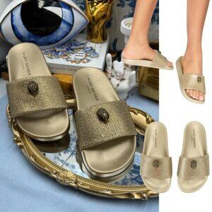 🆕 KURT GEIGER LONDON 🧿 NWOB Meena Eagle Gold Crystal Studded Slide, Sz US 7